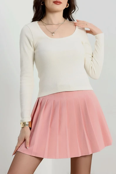 U yaka kaşkorse bluz beyaz - Resim 7