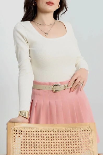 U yaka kaşkorse bluz beyaz - Resim 11