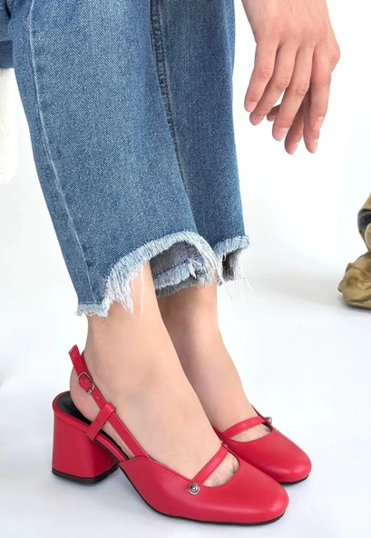 Jecci Kırmızı Cilt Topuklu Ayakkabı - Resim 3