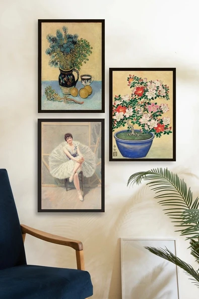 Ünlü Tablolar Üçlü Ahşap Çerçeveli Tablo 50 x 70 - Resim 2