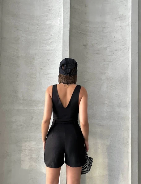 Şortlu keten takım s255014 - Resim 6