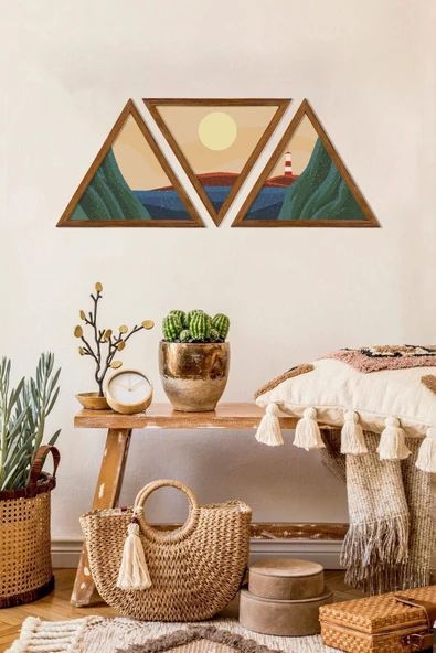 Dekoratif Üçgen Çerçeveli Ahşap Tablo Set 35 x 40 - Resim 3