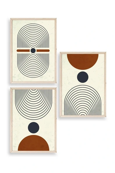 Rahatlatıcı Şekiller Üçlü Ahşap Çerçeveli Tablo 30 x 42 ürün görseli 1