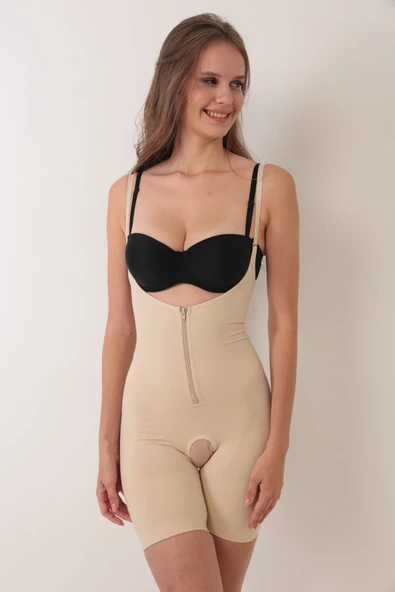 Ten İp Askılı Ağ Kısmı Açık Fermuarlı Tam Boy Kadın Korse ürün görseli 1