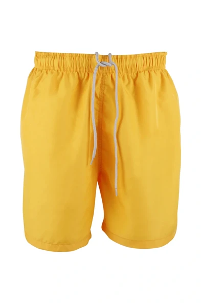 Erkek Deniz Şortu 2 Cepli Pamuklu Polyester Su Yitici Tahriş Etmeyen Astar Sarı K236 ürün görseli 1