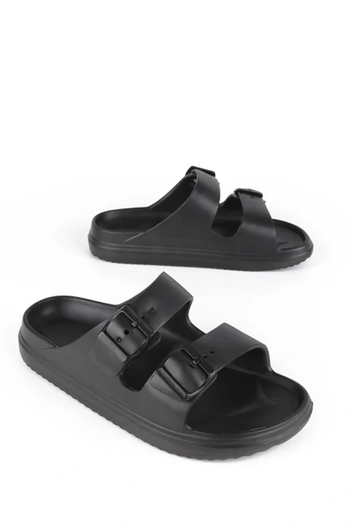 Lugmo Kaymaz Taban Ayarlanabilir Çift Tokalı Erkek Masaj Tabanlı Hafif Terlik Siyah ürün görseli 1