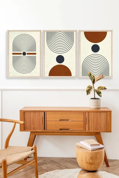 Rahatlatıcı Şekiller Üçlü Ahşap Çerçeveli Tablo 30 x 42 - Resim 3