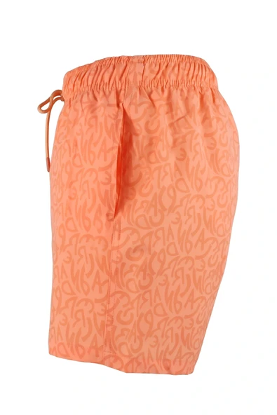 Erkek Deniz Şortu Cepli Pamuklu Polyester Su Yitici Tahriş Etmeyen Astar Desenli Turuncu BS-233 - Resim 2