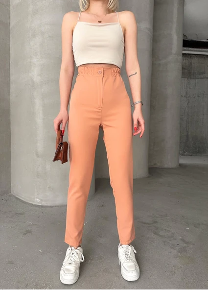 Beli lastikli karamel pantolon - Resim 3