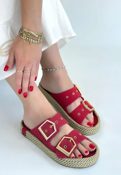 İces Kırmızı Nubuk Terlik ürün görseli 1