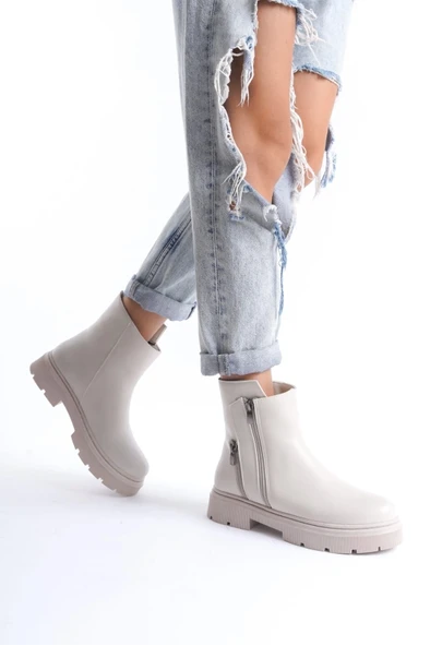 Menta Bej Cilt Fermuar Aksesuarlı Bot ürün görseli 1