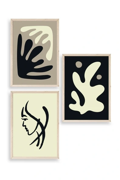 Soyut Üçlü Ahşap Çerçeveli Tablo 23 x 30 ürün görseli 1