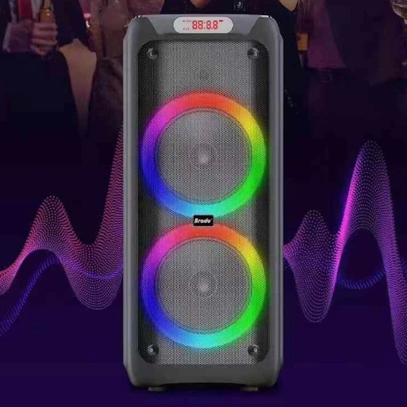 RGB İşikli Kablosuz Mikrofonlu FM,AUX,TF,USB Girişli 2*10 İnch + Tweeter Çift Kablosuz Hoparlör - Resim 3