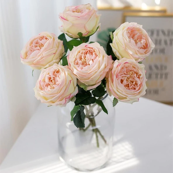 Yapay Çiçek Islak Gül Şakayık Katmerli Gül SOFT PEMBE Renk Gerçeksi Dokunuş 45Cm ürün görseli 1