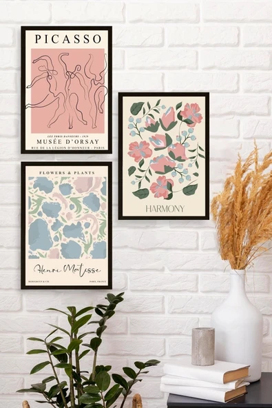 Ünlü Tablolar Üçlü Ahşap Çerçeveli Tablo 23 x 30 - Resim 3