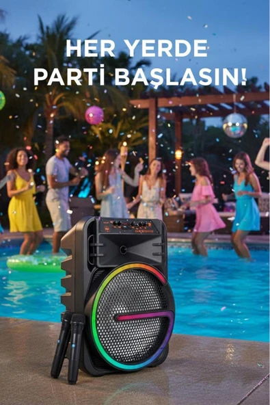 Bluetooth Hoparlör Rgb Işıklı Çift Mikrofonlu Kablosuz Speaker KTS-2170 Siyah - Resim 3