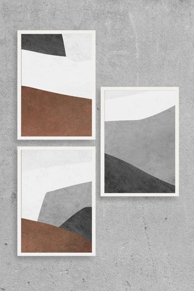 Soyut Üçlü Ahşap Çerçeveli Tablo 23 x 30 - Resim 2