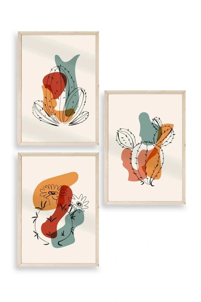 Düşündüren Şekiller Üçlü Ahşap Çerçeveli Tablo 17 x 23 ürün görseli 1