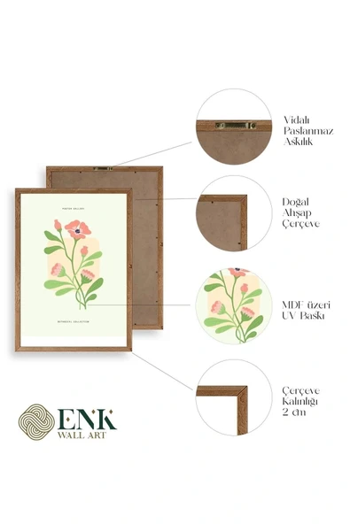Botanik Üçlü Ahşap Çerçeveli Tablo 50 x 70 - Resim 4