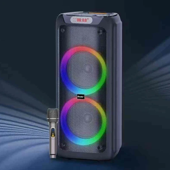 RGB İşikli Kablosuz Mikrofonlu FM,AUX,TF,USB Girişli 2*10 İnch + Tweeter Çift Kablosuz Hoparlör - Resim 4