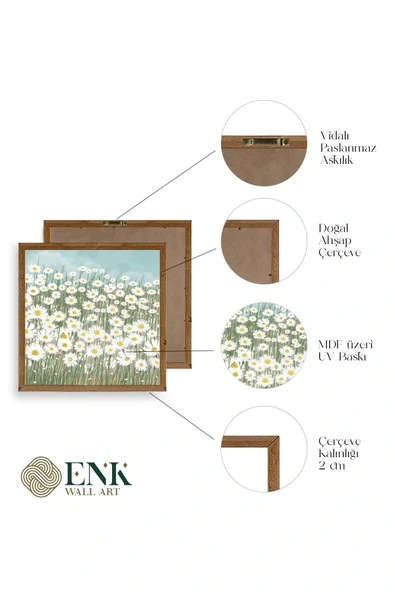 Çiçekler Ahşap Çerçeveli Tablo 42 x 42 - Resim 4