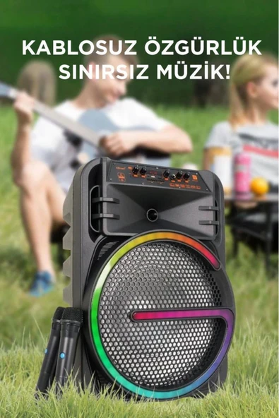 Bluetooth Hoparlör Rgb Işıklı Çift Mikrofonlu Kablosuz Speaker KTS-2170 Siyah - Resim 2