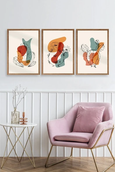 Düşündüren Şekiller Üçlü Ahşap Çerçeveli Tablo 23 x 30 - Resim 2