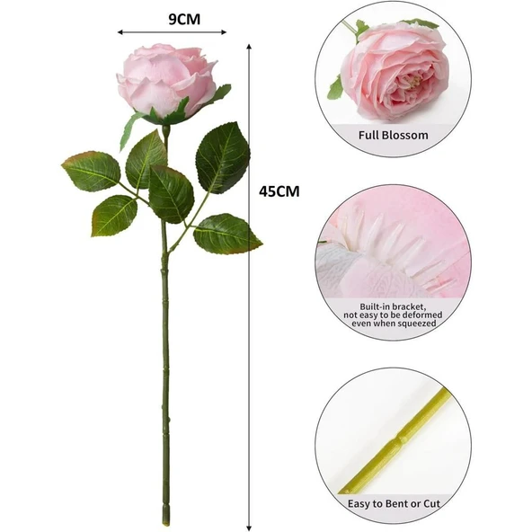 Yapay Çiçek Islak Gül Şakayık Katmerli Gül SOFT PEMBE Renk Gerçeksi Dokunuş 45Cm - Resim 5