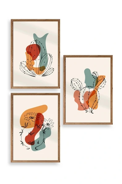 Düşündüren Şekiller Üçlü Ahşap Çerçeveli Tablo 23 x 30 ürün görseli 1