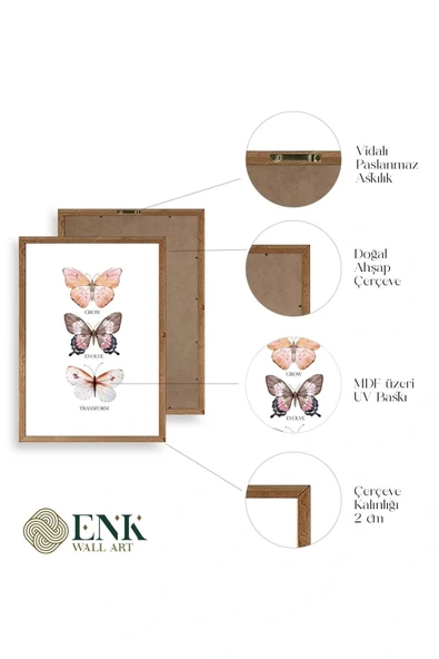 Kelebekler Ahşap Çerçeveli Tablo 23 x 30 - Resim 4