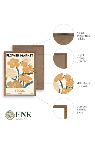 Çiçek Pazarı Ahşap Çerçeveli Tablo 30 x 42 - Resim 4