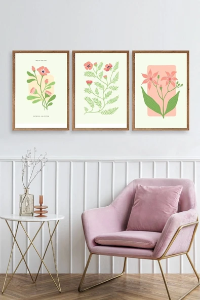 Botanik Üçlü Ahşap Çerçeveli Tablo 50 x 70 - Resim 2