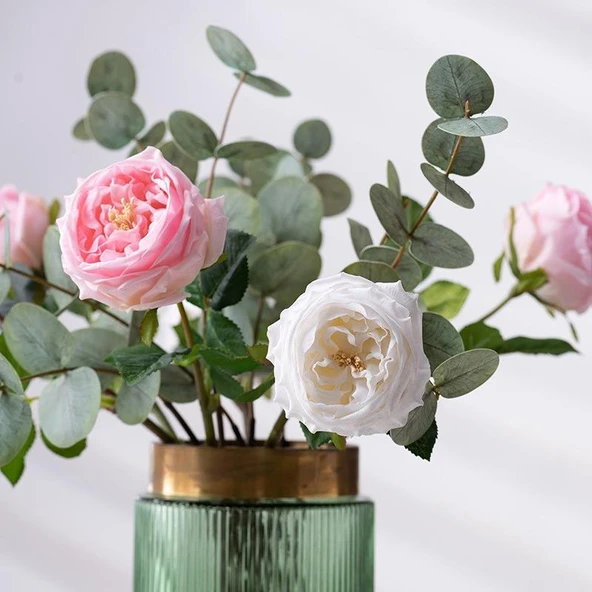 Yapay Çiçek Islak Gül Şakayık Katmerli Gül PEMBE Renk Gerçeksi Dokunuş 45Cm - Resim 5