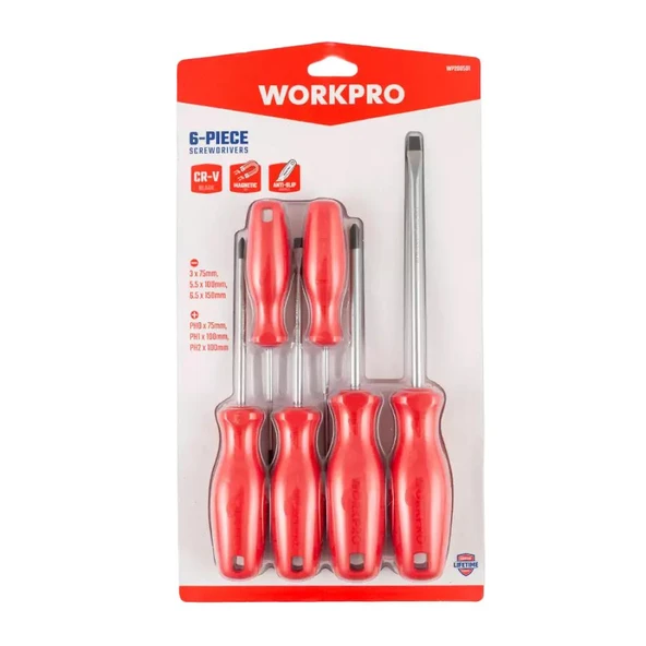 WORKPRO WP200501 6 Parça CR-V Manyetik Profesyonel Tornavida Seti - Resim 4
