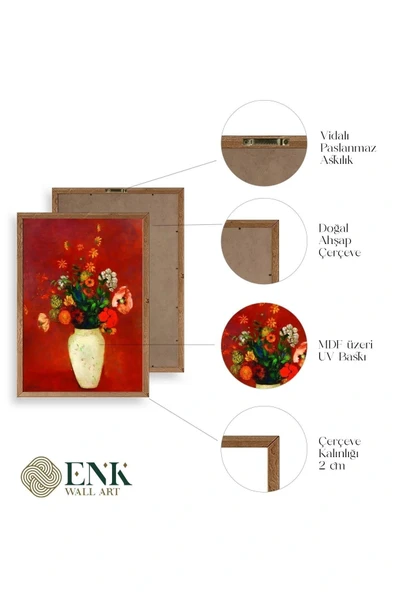 Vazoda Çiçek Ahşap Çerçeveli Tablo 23 x 30 - Resim 4