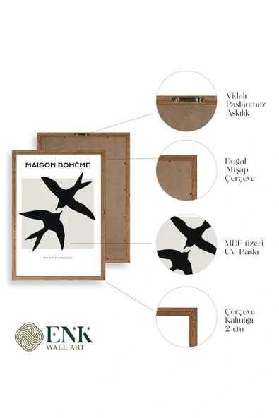 Kuşlar Ahşap Çerçeveli Tablo 50 x 70 - Resim 4