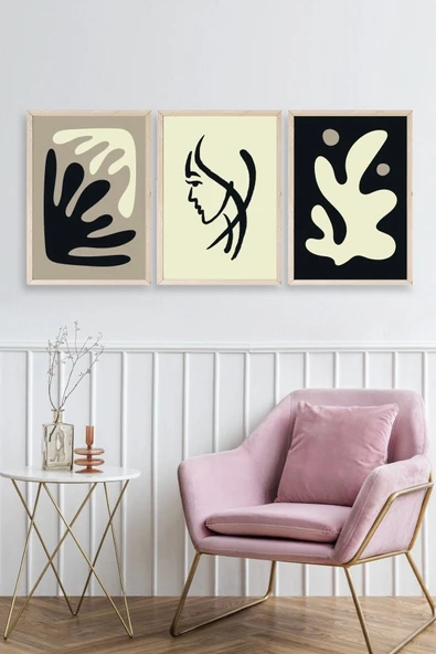 Soyut Üçlü Ahşap Çerçeveli Tablo 23 x 30 - Resim 2