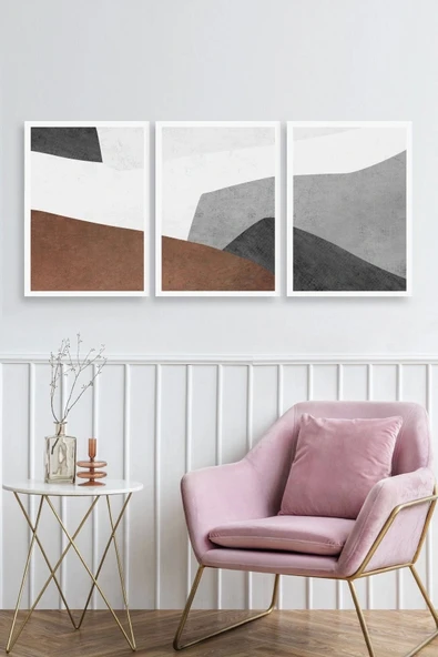 Soyut Üçlü Ahşap Çerçeveli Tablo 30 x 40 ürün görseli 1