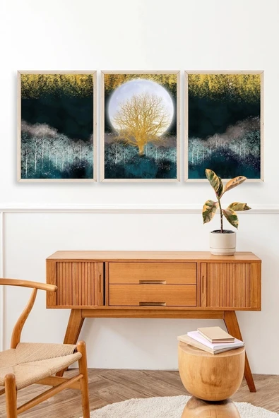 Manzara Üçlü Ahşap Çerçeveli Tablo 23 x 30 - Resim 3