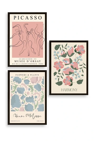 Ünlü Tablolar Üçlü Ahşap Çerçeveli Tablo 23 x 30 ürün görseli 1