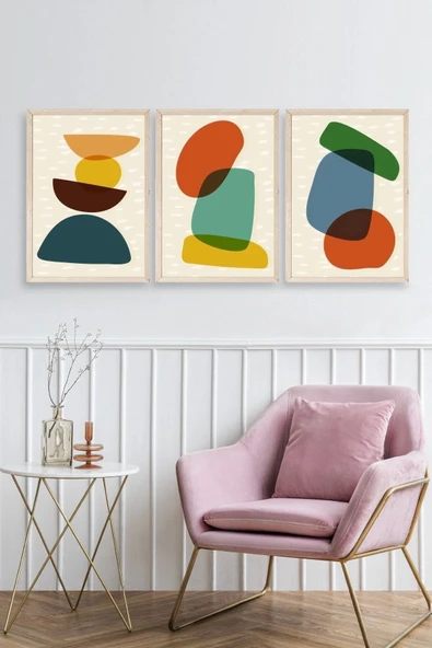 Rahatlatıcı Desenler Üçlü Ahşap Çerçeveli Tablo 30 x 42 - Resim 2