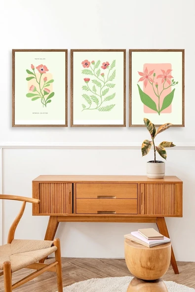 Botanik Üçlü Ahşap Çerçeveli Tablo 50 x 70 - Resim 3