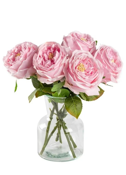 Yapay Çiçek Islak Gül Şakayık Katmerli Gül PEMBE Renk Gerçeksi Dokunuş 45Cm - Resim 2