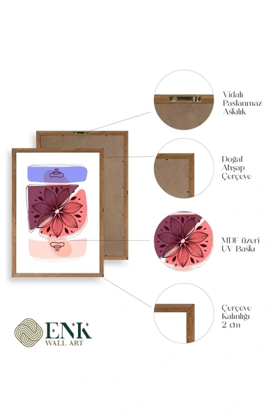 Çiçek Desenli Üçlü Ahşap Çerçeveli Tablo 30 x 42 - Resim 4