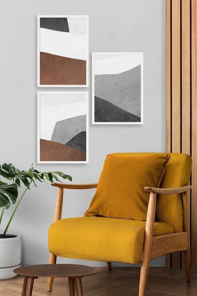 Soyut Üçlü Ahşap Çerçeveli Tablo 23 x 30 - Resim 3