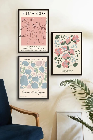 Ünlü Tablolar Üçlü Ahşap Çerçeveli Tablo 23 x 30 - Resim 2