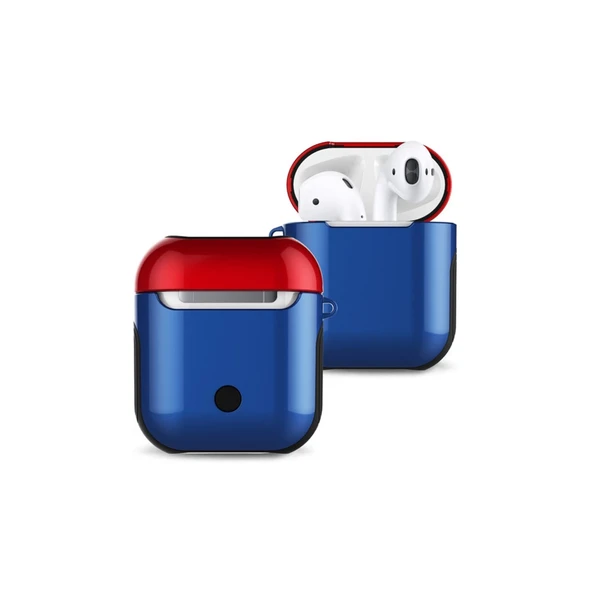 Airpods 2 (2.nesil) 3in1 Kılıf - Lacivert-kırmızı ürün görseli 1