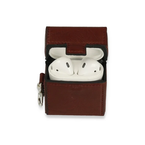 Airpods 2 (2.nesil) Deri Kılıf - Bordo - Resim 2