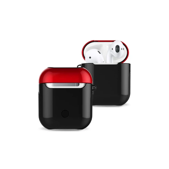 Airpods 2 (2.nesil) 3in1 Kılıf - Siyah-kırmızı ürün görseli 1