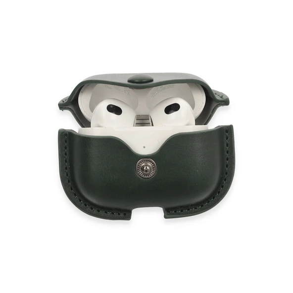 Airpods 3 (3.nesil) Çanta Deri Kılıf - Haki Yeşil - Resim 3